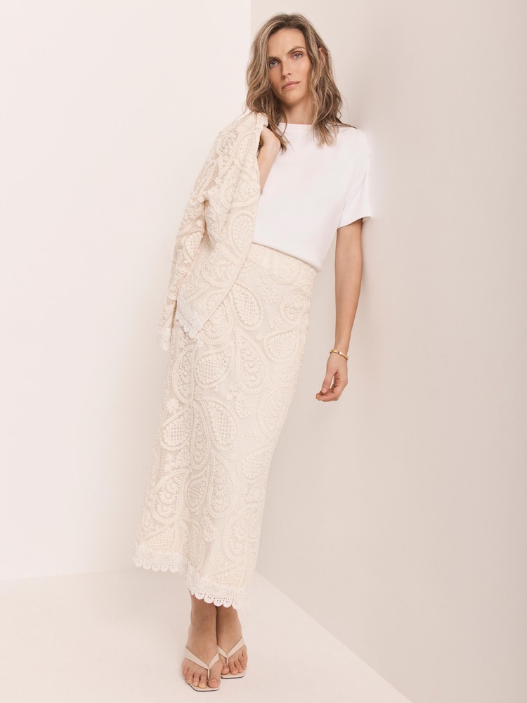 Mint Velvet Natural Crochet Midi Skirt - Image 1 of 8