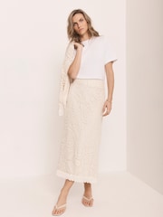 Mint Velvet Natural Crochet Midi Skirt - Image 3 of 8