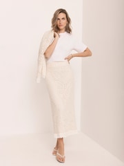 Mint Velvet Natural Crochet Midi Skirt - Image 5 of 8
