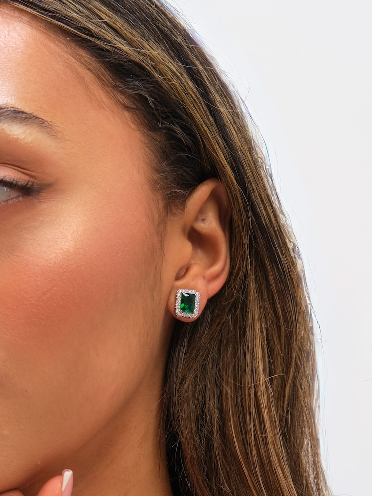 Jon Richard Silver Tone Cubic Zirconia Emerald Perfume Bottle Stud Earrings - Image 1 of 3