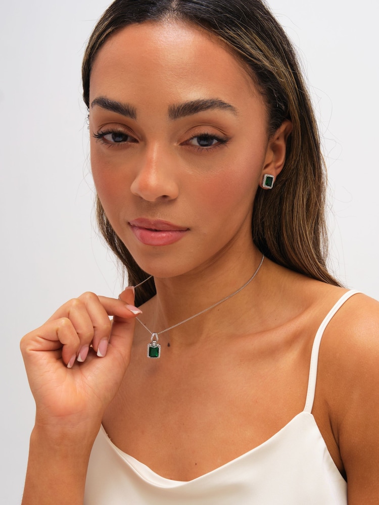 Jon Richard Silver Tone Cubic Zirconia Emerald Perfume Bottle Stud Earrings - Image 2 of 3