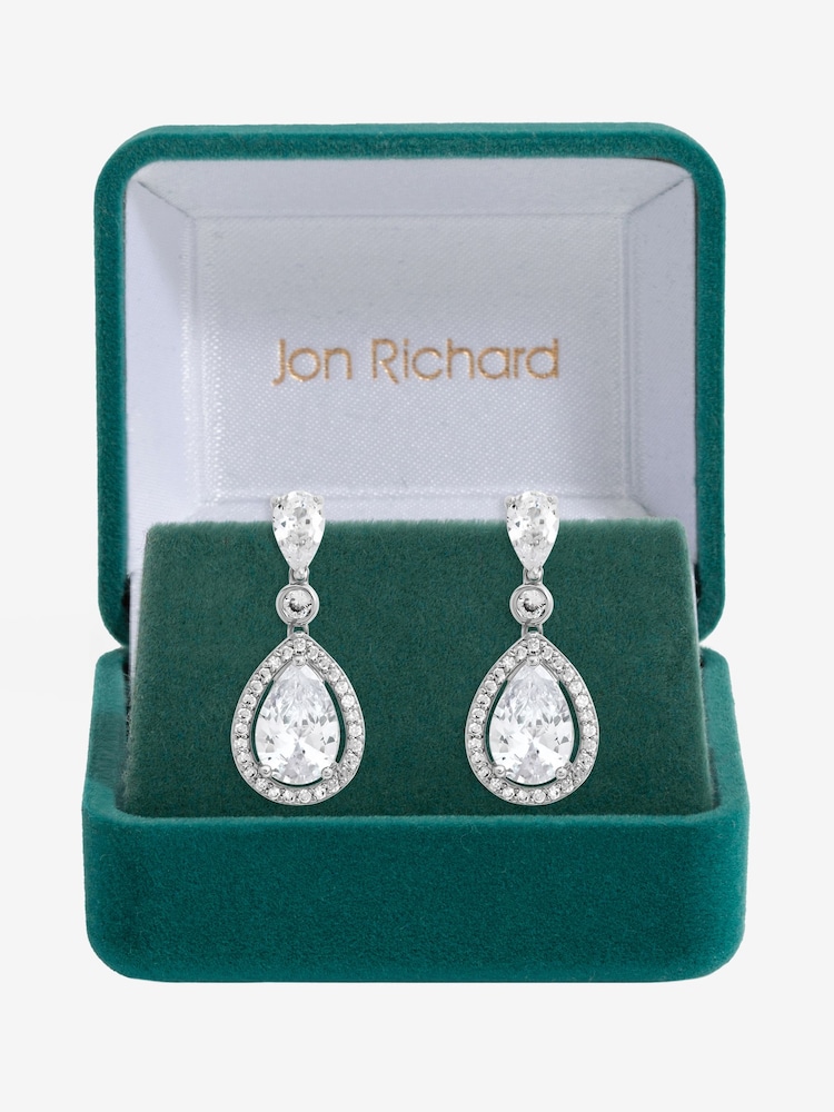 Jon Richard Silver Tone Cubic Zirconia Pear Drop Earrings - Image 1 of 4