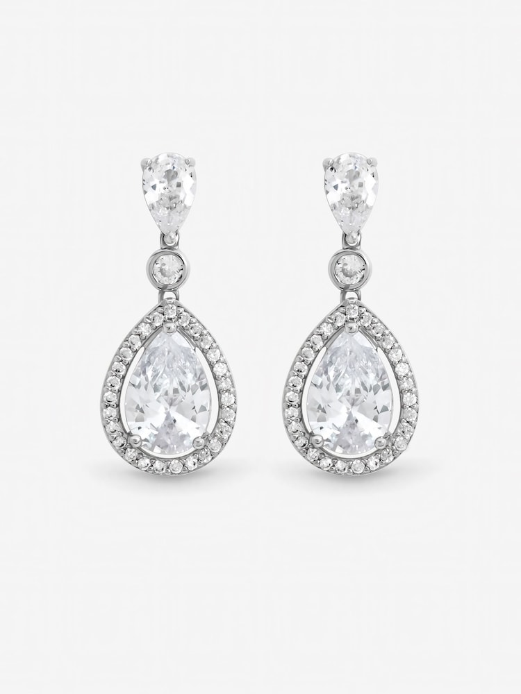 Jon Richard Silver Tone Cubic Zirconia Pear Drop Earrings - Image 2 of 4