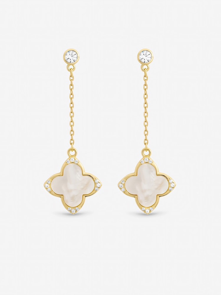 Jon Richard Gold Tone Mother of Pearl Drop Clover Earrings - Image 1 of 1