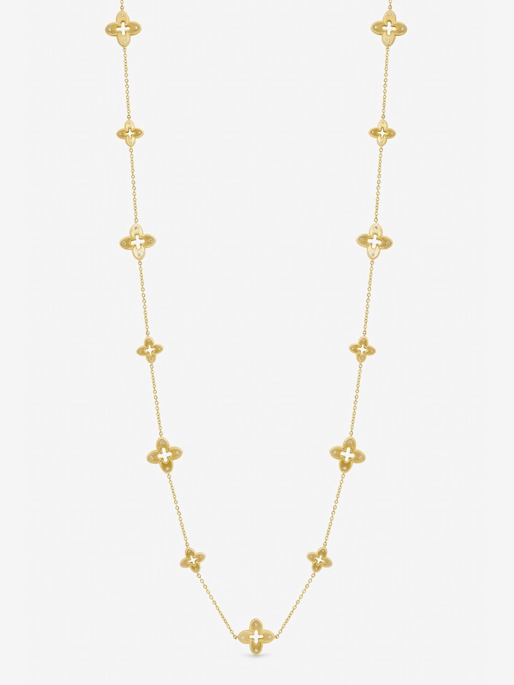 Jon Richard Gold Tone Textured Crystal Clover Long Necklace - Image 1 of 4