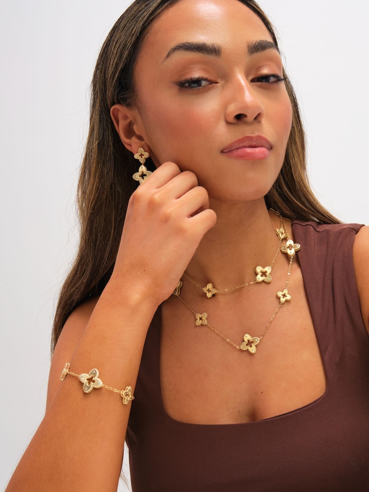 Jon Richard Gold Tone Textured Crystal Clover Long Necklace - Image 2 of 4