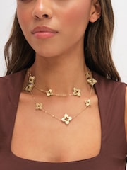 Jon Richard Gold Tone Textured Crystal Clover Long Necklace - Image 3 of 4