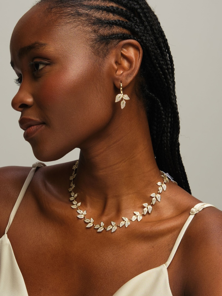 Jon Richard Gold Tone Cubic Zirconia Leaf Necklace - Image 1 of 3 Jon Richard Gold Tone Cubic Zirconia Leaf Necklace - Image 1 of 3