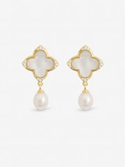 Jon Richard Gold Tone Mother of Pearl and Pearl Clover Earrings - Image 1 of 2