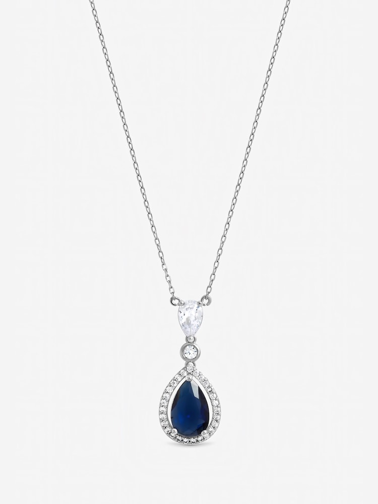 Jon Richard Silver Tone Cubic Zirconia Sapphire Pendant Necklace - Image 1 of 3