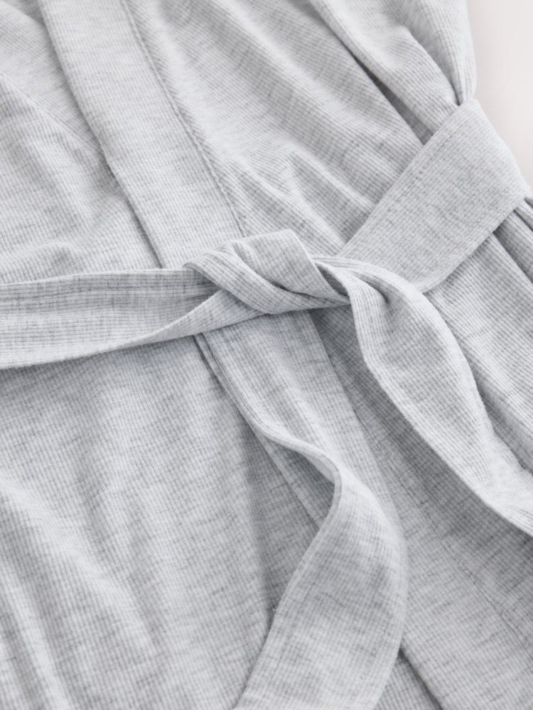 Light Grey Lace Detail Ribbed Lightweight Dressing Gown - Image 2 of 3