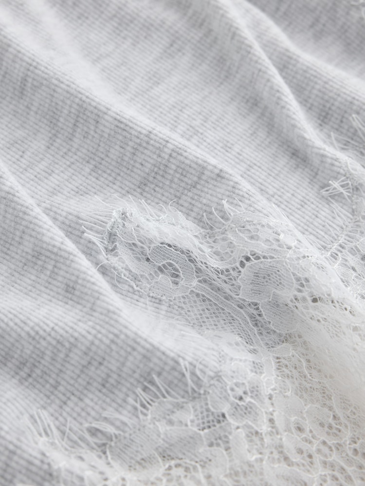 Light Grey Lace Detail Ribbed Lightweight Dressing Gown - Image 3 of 3