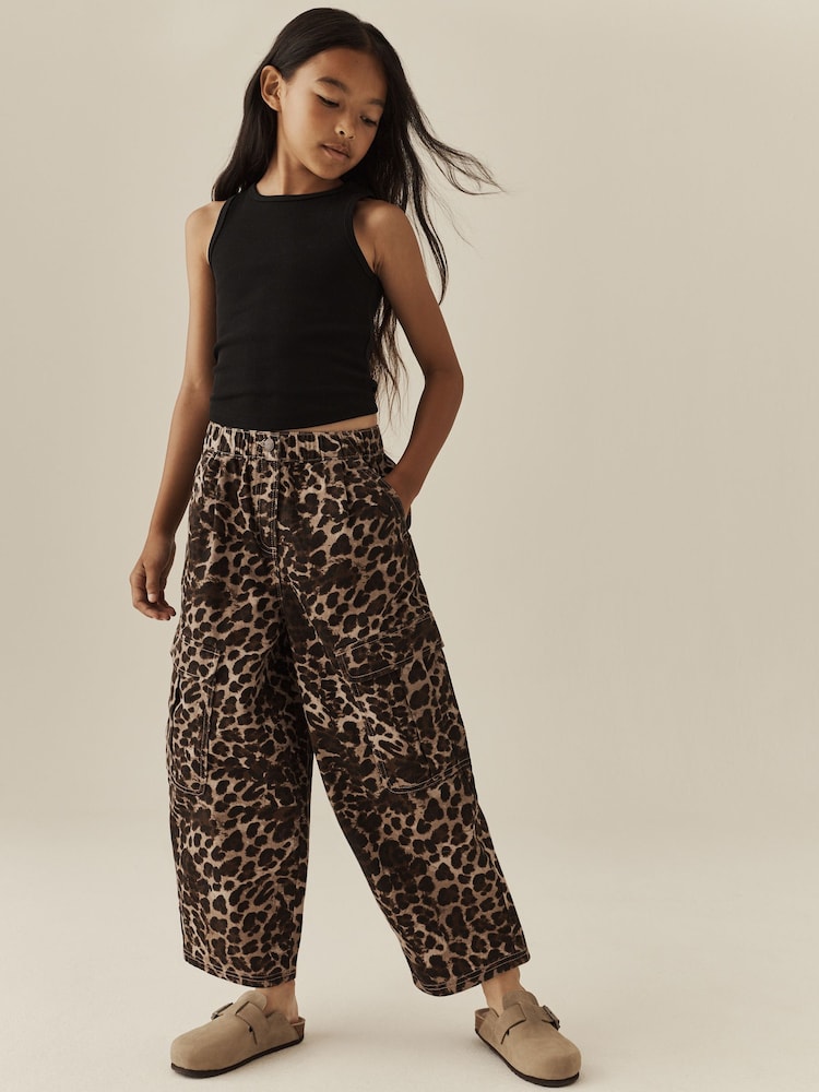 Animal Print Cargo Barrel Jeans (3-16yrs) - Image 1 of 9 Animal Print Cargo Barrel Jeans (3-16yrs) - Image 1 of 9