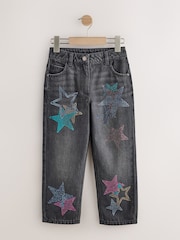 Charcoal Grey Star Diamante - Džíny Rovný střih (3-16let) - Obrázek 6 z 9