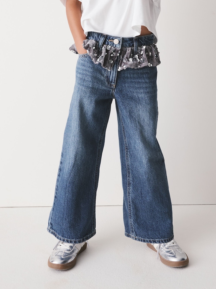 Blue Denim Sequin Peplum Wide Leg Jeans (3-16yrs) - Image 2 of 8 Blue Denim Sequin Peplum Wide Leg Jeans (3-16yrs) - Image 2 of 8