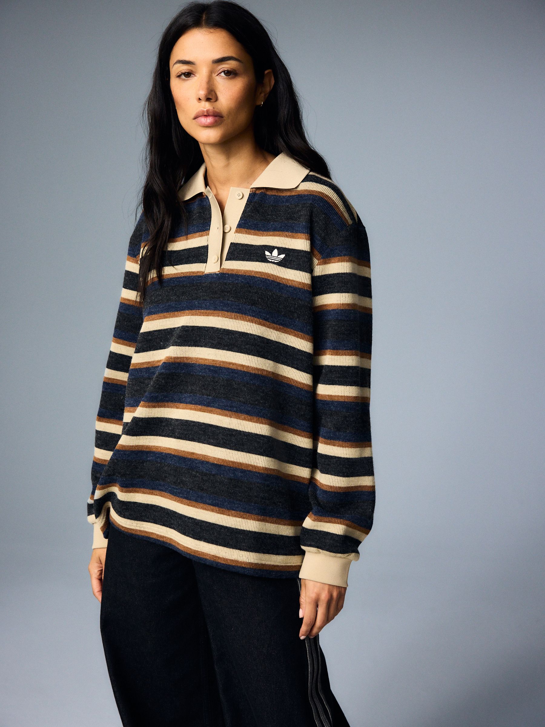 Buy adidas Originals Black/Cream Stripe Knitted Polo Top from Next USA