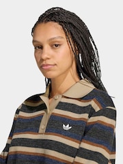 adidas Originals Black/Cream Stripe Knitted Polo Top - Image 4 of 6