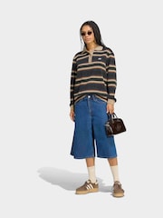 adidas Originals Black/Cream Stripe Knitted Polo Top - Image 5 of 6