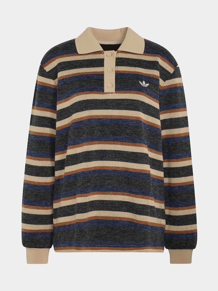 adidas Originals Black/Cream Stripe Knitted Polo Top - Image 6 of 6 adidas Originals Black/Cream Stripe Knitted Polo Top - Image 6 of 6