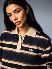 adidas Originals Black/Cream Stripe Knitted Polo Top - Image 7 of 7