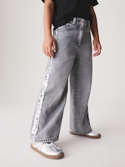 Grey/ Silver Sequin Side Tape Wide Jeans (3-16yrs) - Image 1 of 8