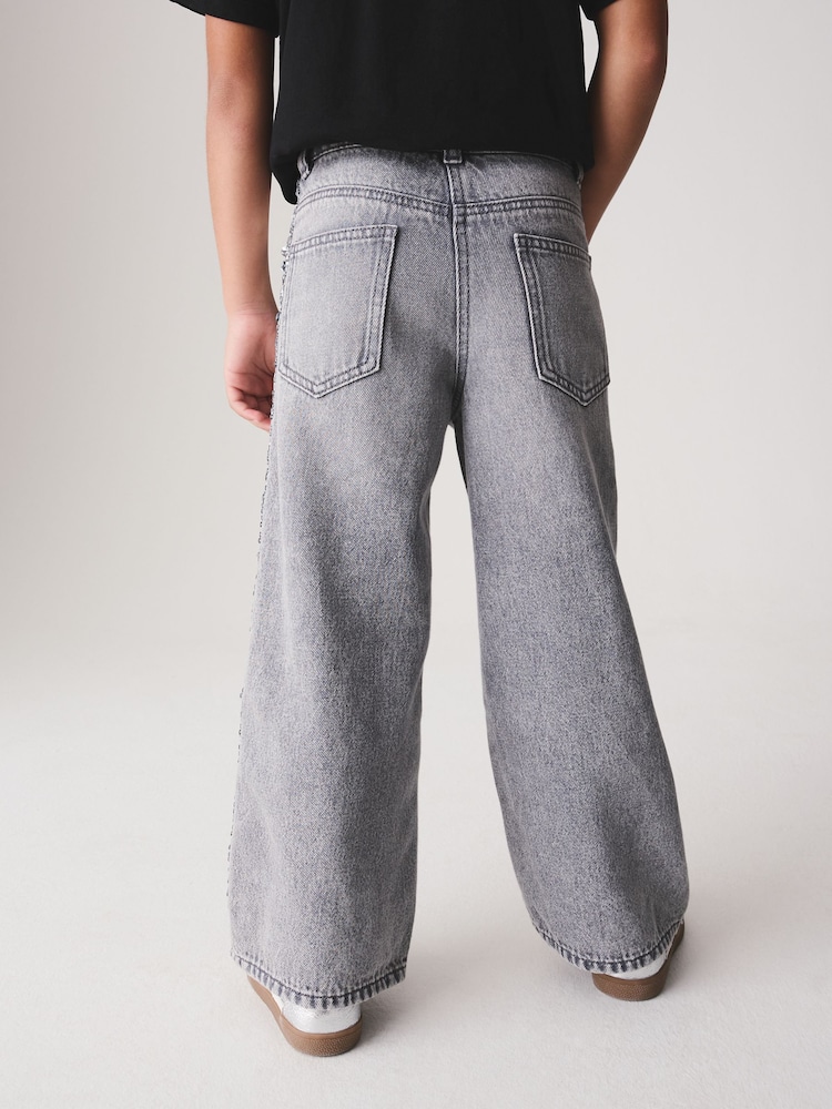 Grey/ Silver Sequin Side Tape Wide Jeans (3-16yrs) - Image 2 of 8