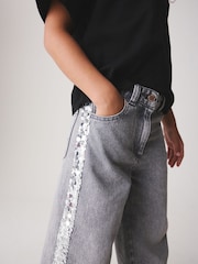 Grey/ Silver Sequin Side Tape Wide Jeans (3-16yrs) - Image 3 of 8