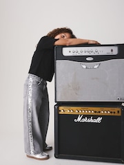 Grey/ Silver Sequin Side Tape Wide Jeans (3-16yrs) - Image 4 of 8
