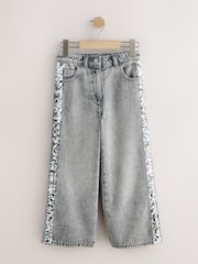 Grey/ Silver Sequin Side Tape Wide Jeans (3-16yrs) - Image 5 of 8