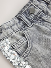 Grey/ Silver Sequin Side Tape Wide Jeans (3-16yrs) - Image 7 of 8