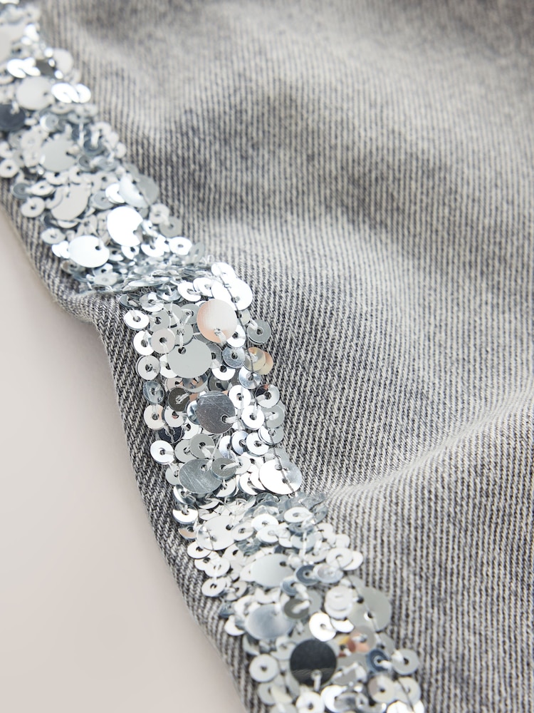 Grey/ Silver Sequin Side Tape Wide Jeans (3-16yrs) - Image 8 of 8