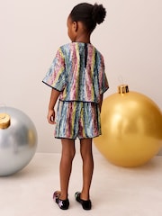 Little Bird by Jools Oliver Rainbow Stripe Sequin T-Shirt & Shorts Set - Image 5 of 12