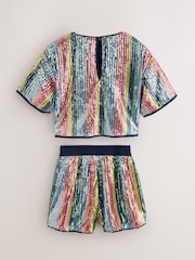 Little Bird by Jools Oliver Rainbow Stripe Sequin T-Shirt & Shorts Set - Image 8 of 12