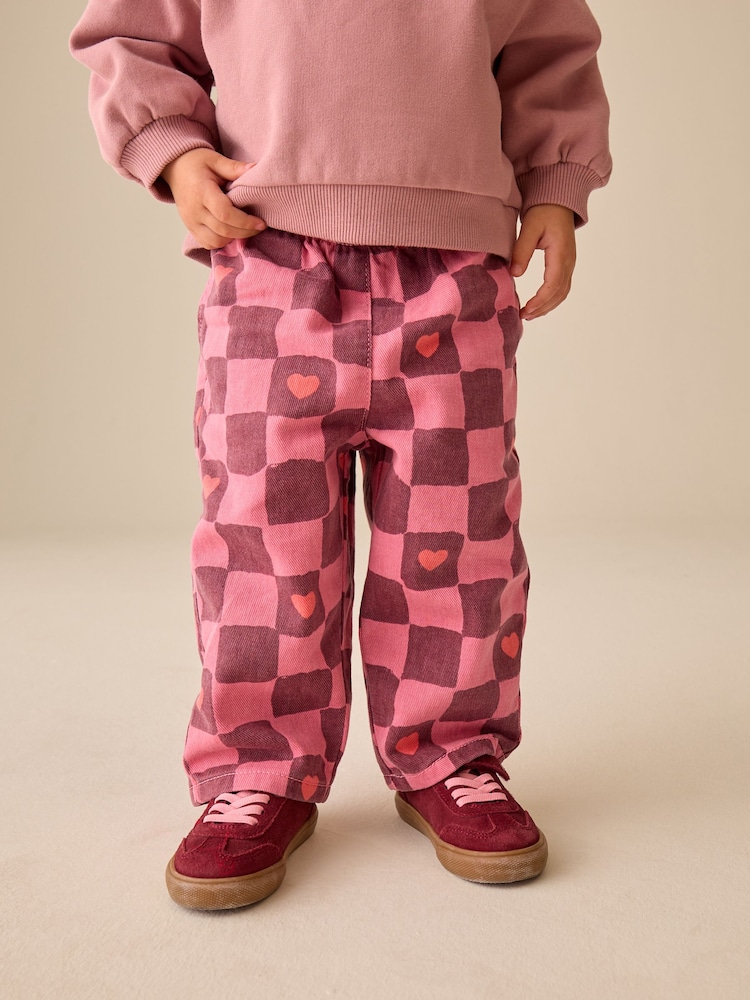 Pink/Burgundy Red Check - Jean imprimé (3mois -7an) - Image 1 de 8