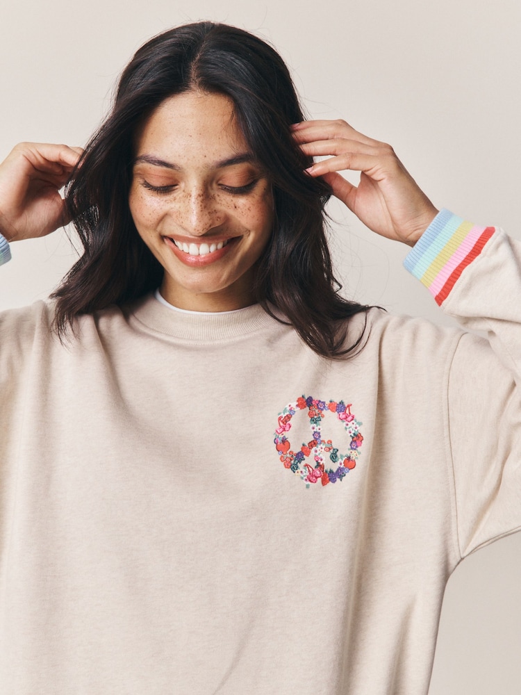 Little Bird by Jools Oliver Floral Peace Oversized Crew Neck Sweatshirt - Image 4 of 4