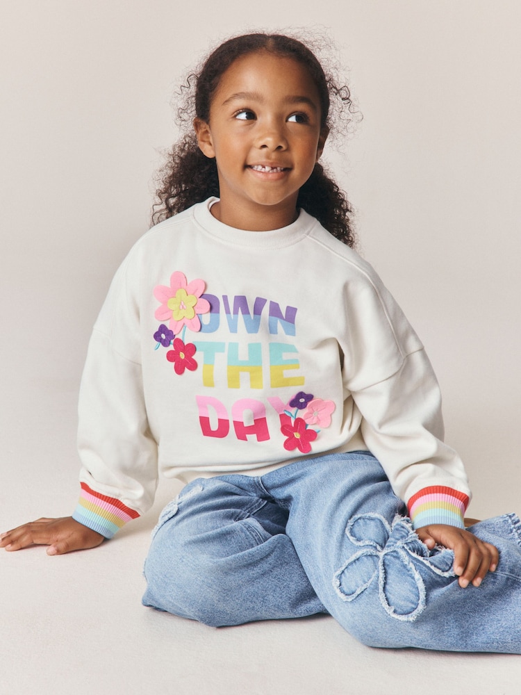 Rainbow Slogan - Little Bird Oversized Sweatshirt - 10şəkildən 2 şəkil