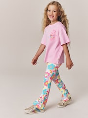 Little Bird by Jools Oliver Pink Embroidered T-Shirt & Floral Ribbed Kickflare Set - Image 1 of 11