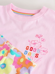 Little Bird by Jools Oliver Pink Embroidered T-Shirt & Floral Ribbed Kickflare Set - Image 10 of 11