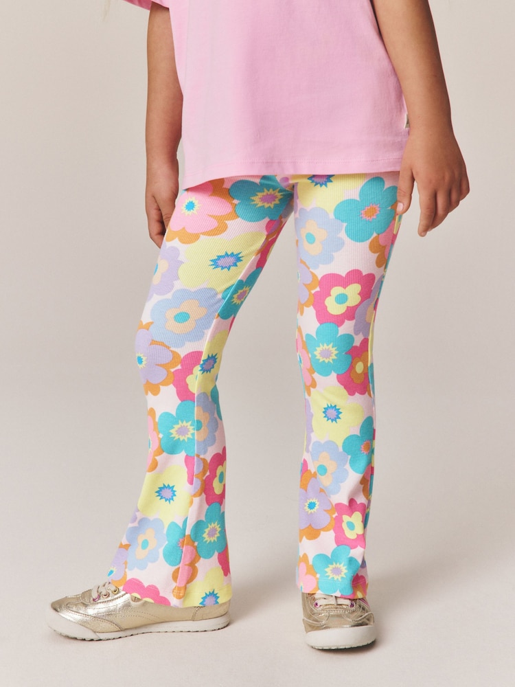 Little Bird by Jools Oliver Pink Embroidered T-Shirt & Floral Ribbed Kickflare Set - Image 2 of 11 Little Bird by Jools Oliver Pink Embroidered T-Shirt & Floral Ribbed Kickflare Set - Image 2 of 11