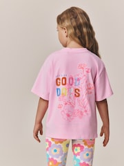 Little Bird by Jools Oliver Pink Embroidered T-Shirt & Floral Ribbed Kickflare Set - Image 4 of 11
