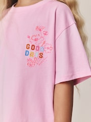 Little Bird by Jools Oliver Pink Embroidered T-Shirt & Floral Ribbed Kickflare Set - Image 6 of 11
