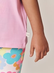 Little Bird by Jools Oliver Pink Embroidered T-Shirt & Floral Ribbed Kickflare Set - Image 7 of 11