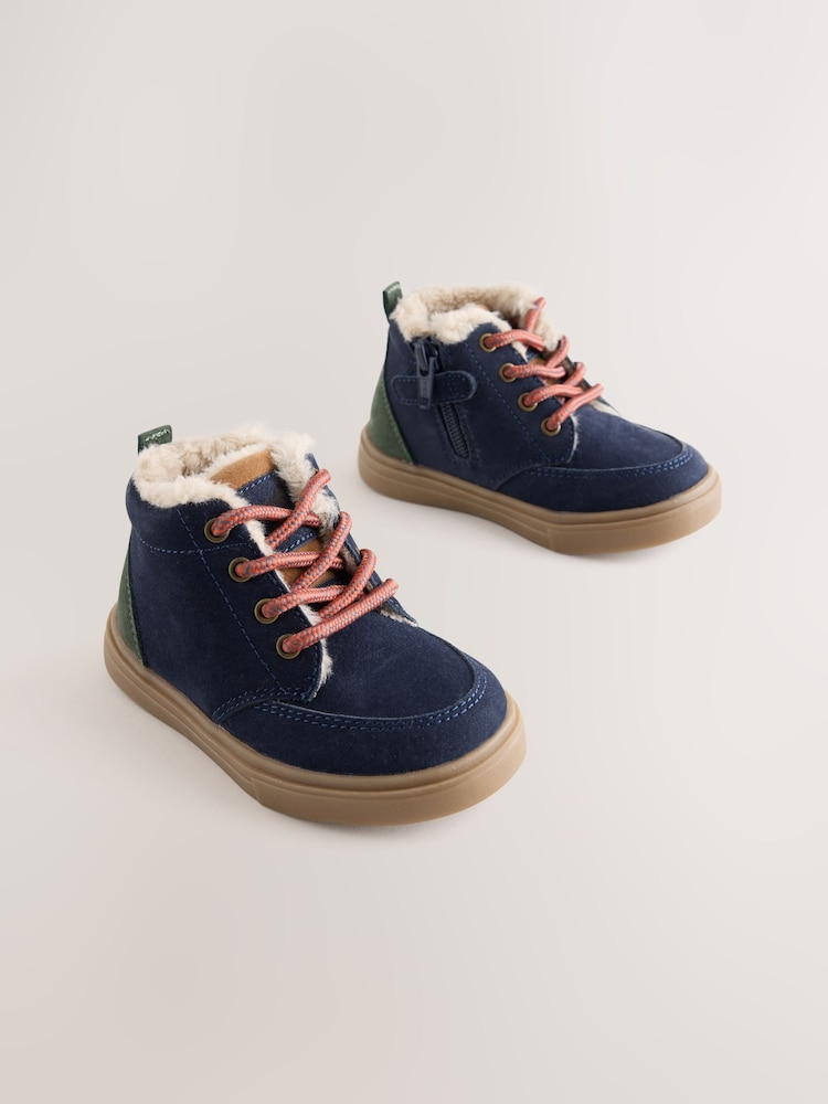 Navy Standard Fit (F) Warm Lined Lace up Boots - Image 1 of 5 Navy Standard Fit (F) Warm Lined Lace up Boots - Image 1 of 5