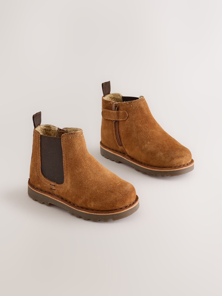 Tan Brown Standard Fit (F) Warm Lined Leather Chelsea Boots - Image 1 of 6 Tan Brown Standard Fit (F) Warm Lined Leather Chelsea Boots - Image 1 of 6