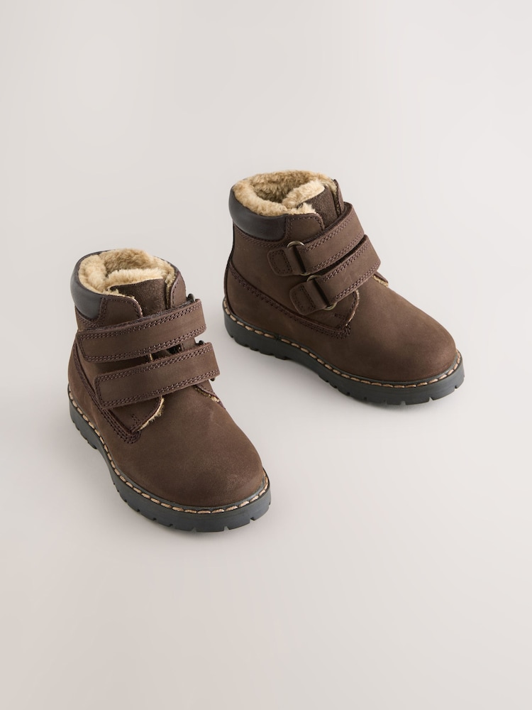 Chocolate Brown Wide Fit (G) Leather Thermal Thinsulate™ Lined Touch Fastening Work Boots - Image 1 of 6 Chocolate Brown Wide Fit (G) Leather Thermal Thinsulate™ Lined Touch Fastening Work Boots - Image 1 of 6