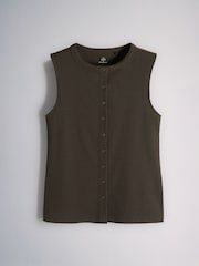 The Set 3 Pack Button Through Ribbed Vests White/Brown/Black - Image 2 of 6