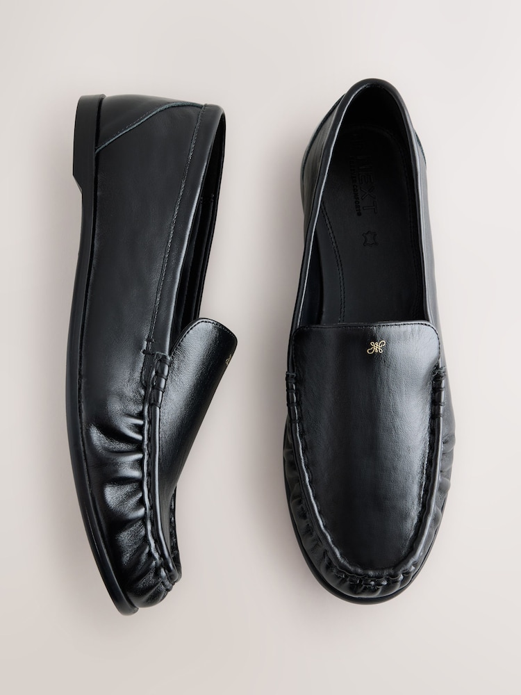 Black Forever Comfort®  Leather Round Toe Loafers - Image 1 of 5