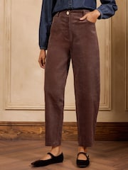 Love & Roses Chocolate Brown Cord Barrel Trousers - Image 1 of 5