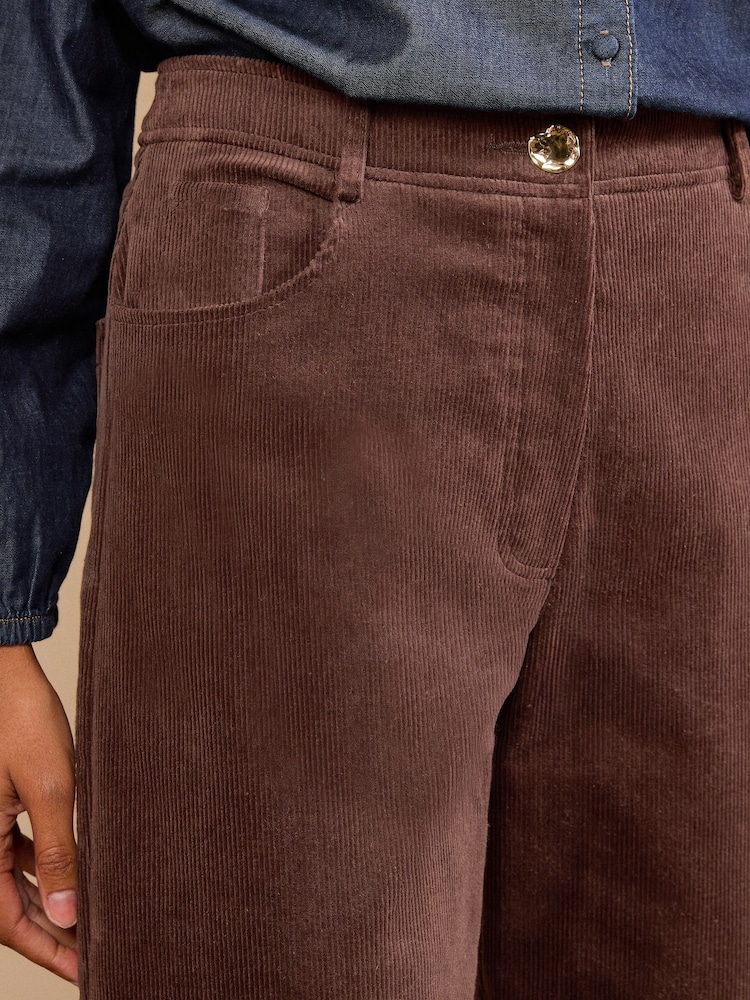 Love & Roses Chocolate Brown Cord Barrel Trousers - Image 2 of 5