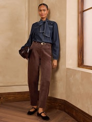 Love & Roses Chocolate Brown Cord Barrel Trousers - Image 3 of 5